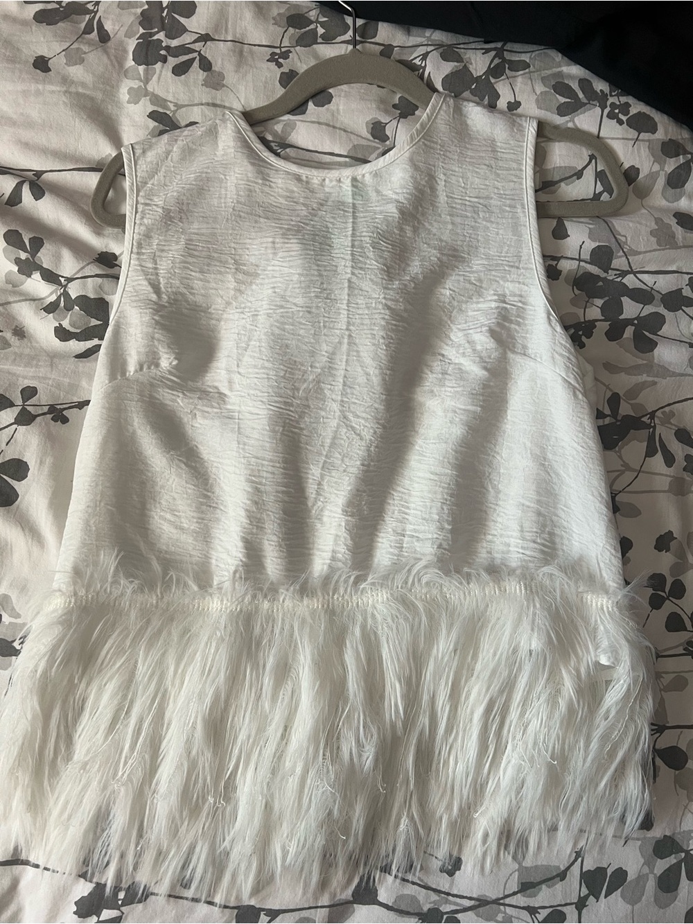 White Feather Hem Sleeveless Top
